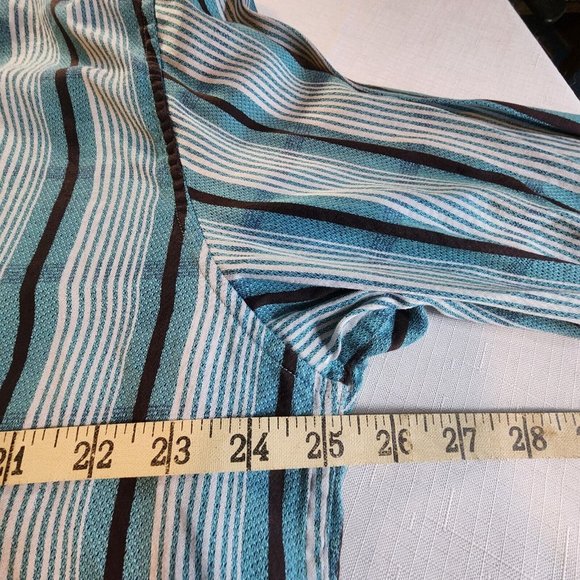 Robert Graham Men's Aqua Vertical Stripe Long Sleeve Shirt With Cuff Accents XXL - Picture 6 of 12